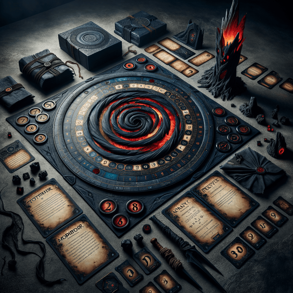 The complete Everloop game set laid out on a dark stone table