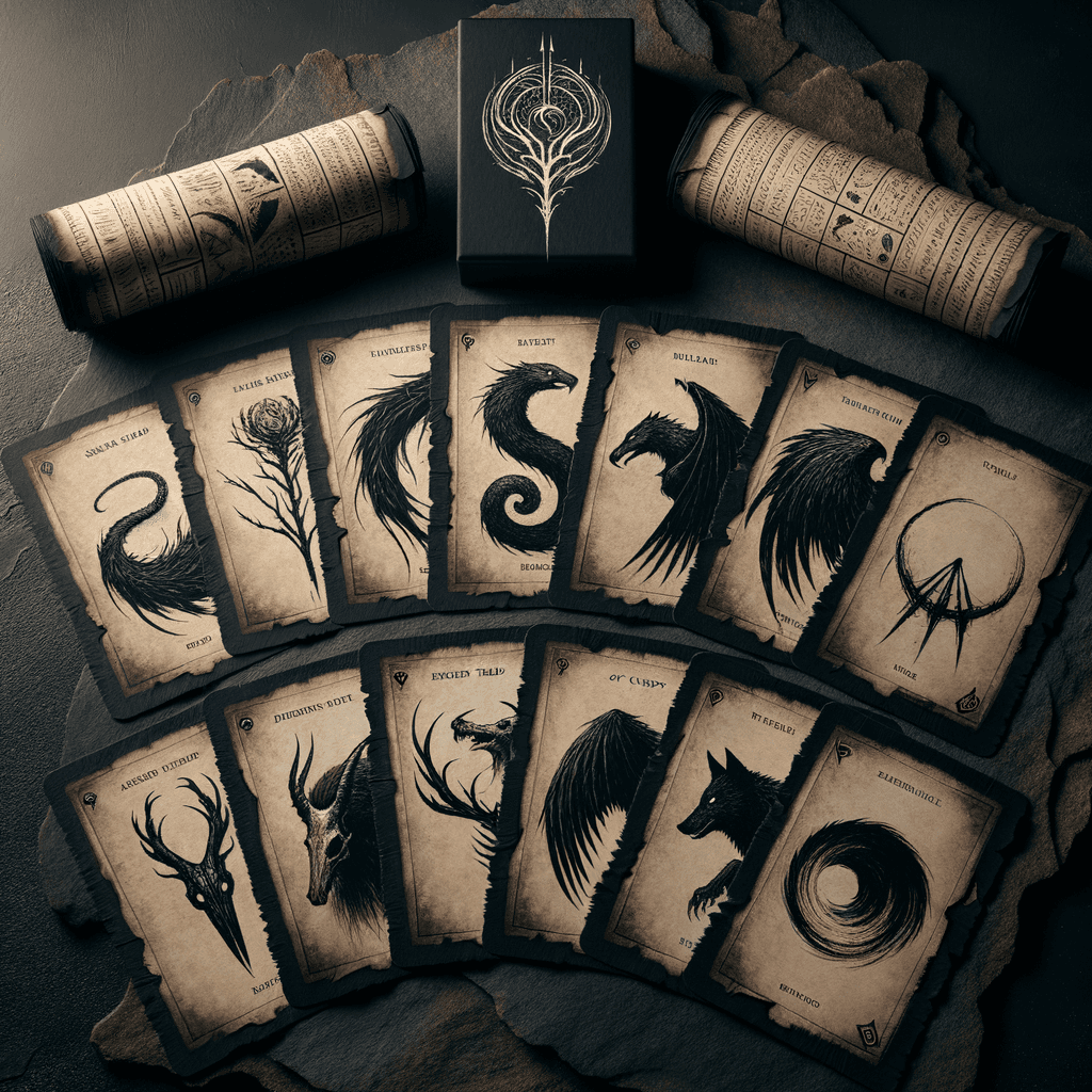 The Sigil Deck — tattered parchment cards with creature illustrations